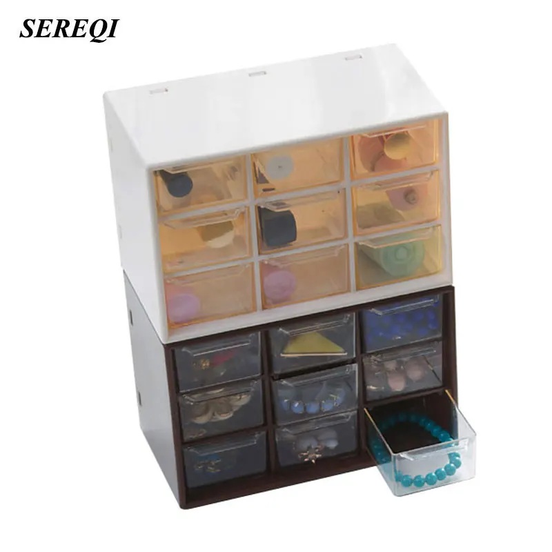 

SEREQI Transparent 9 Grid Drawer-Style Necklace earrings Jewelry Storage Box Desktop Small Items Container Organizer Holder