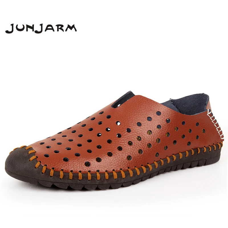 

JUNJARM Brand Mens Loafers Moccasins Men Casual Shoes Cow Split Leather Men Shoes Summer Men Flats Shoes Brown Men Sneaker 38-48