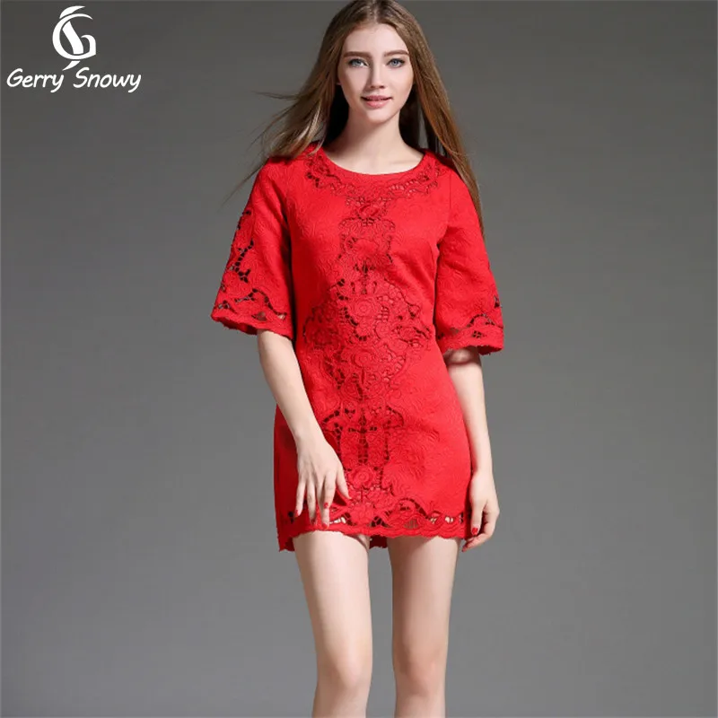 

embroidery dress 2019 summer dress new embroidered collar temperament horn sleeve Red dress Free Shipping Size S-XXL
