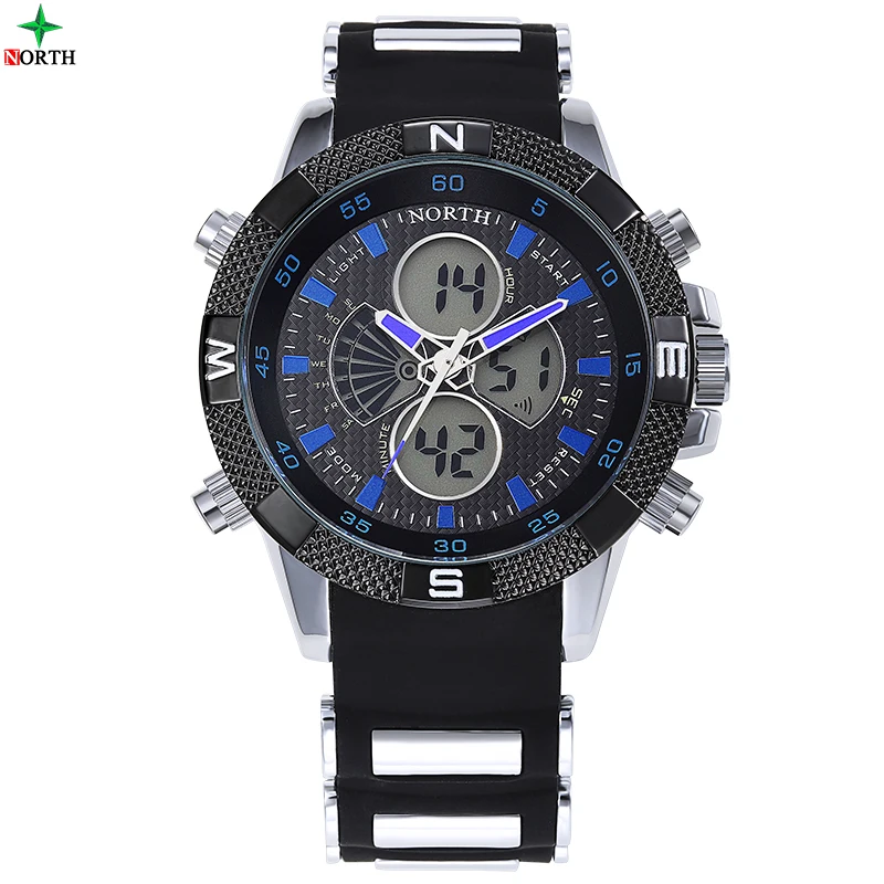 NORTH Sport Watch Men Waterproof Silicone Quartz Watch Digital Military