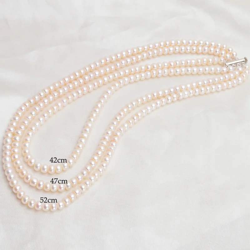 ASHIQI натуральное пресноводное жемчужное ожерелье s, 3 нити жемчужное ожерелье для женщин, 7-8 мм жемчужное ювелирное изделие