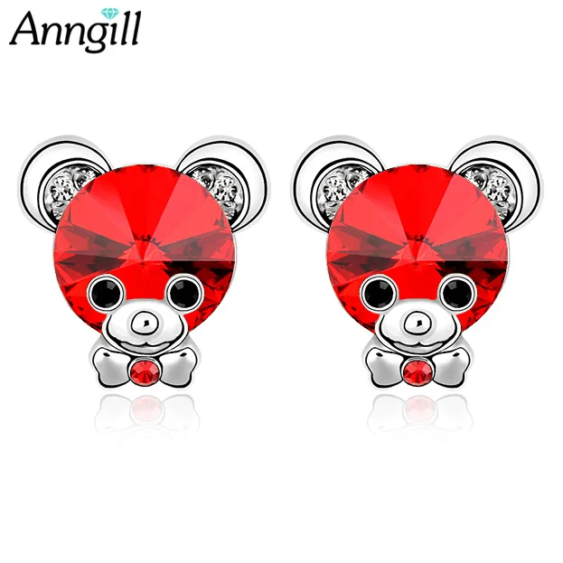 

ANNGILL Fashion Crystals from Swarovski Animal Small Bear Earrings for Women Children Girls Cute Stud Earrings boucle d'oreille