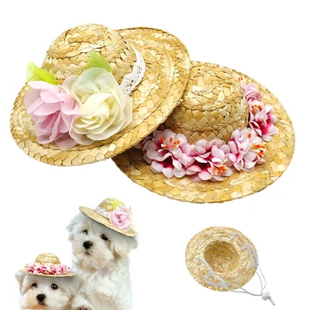 

Summer Dog Straw Sun Hat Cap Pet Outdoor Accessories Hawaii Style Sombrero Hats For Small Dogs Cats Chihuahua Yorkshire Petshop