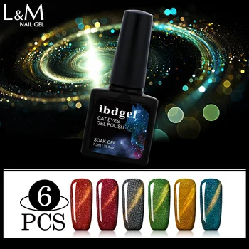 

6pcs ibdgel Brand Rainbow Magnet Cat Eyes Gel 6 Colors Cat Eye 3D Magnetic Nail Gel Polish Semi Permanent UV Gel Lacquer