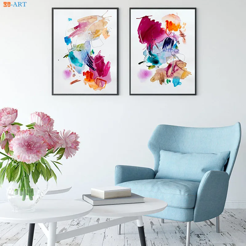 

Colorful Watercolor Fine Art Print Large Wall Art Abstract Poster Canvas Painting Wall Pictures for Living Room Home Decor