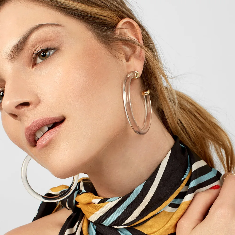 Resin Acrylic C-shaped Transparent Hoop Earrings  for Women Gold Alloy Buckle Earrings Hoops Jewellery Women Accessories Gifts