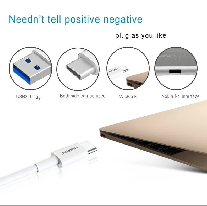 NOHON USB 3,0 type-C кабель type C USB кабель 3A для samsung Xiaomi Nokia LG MacBook huawei Android Быстрая зарядка данных