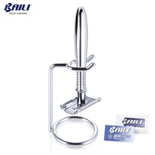 Безопасная бритва BAILI из нержавеющей стали с двойными краями и длинной ручкой+ 5 лезвий+ чехол+ подставка/держатель BD191