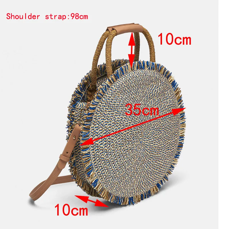 2019 Round Tassel Handbag Straw Bag Women Beach Woven Bag Tote Fringed Beach Woven Shoulder Travel Bag Rattan Bag