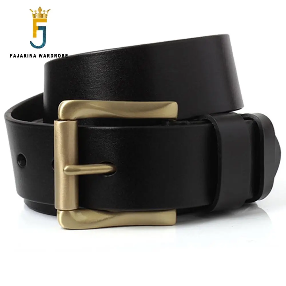 FAJARINA Men's 3.8cm Wide Quality Cow Skin Belt Mens Fashion Pure Genuine Leather Retro Brass Pin Buckle Belts for Men N17FJ531