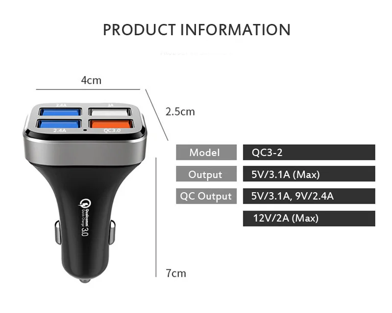 Автомобильное зарядное устройство 4 USB порта Быстрая зарядка 3,0 умное зарядное устройство для iPhone XS Max XR X 8 7 6 6s Plus для samsung S9 S8 S7 Edge Note 9 8