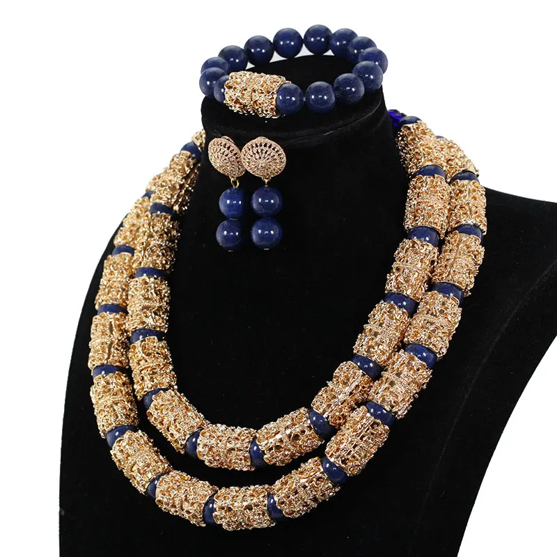 Фиолетовый Нигерии бисером Для женщин бижутерия устанавливает Дубай золото коренастый заявление Цепочки и ожерелья GA514