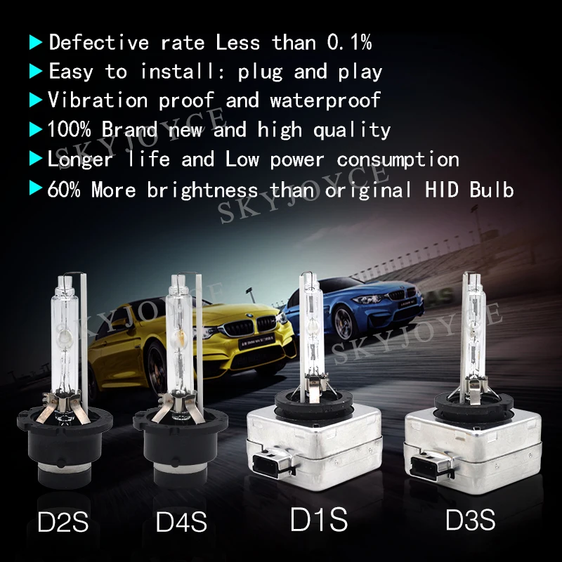 SKYJOYCE Автомобильный Ксенон на основное освещение, D2S D4S HID ксеноновая лампа 35 Вт/55 Вт 4300K D2S 5000K D4S 6000K 8000K 10000K D2R D4R автомобильные ксеноновые фары лампы