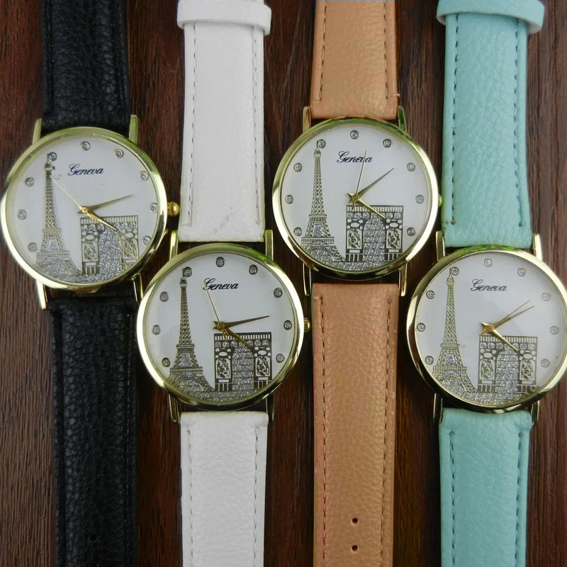 

Eiffel Tower Printing Pattern Weaved Leather Quartz Dial Watch  brief design elegance fashion 2016 Memorial Day gift women