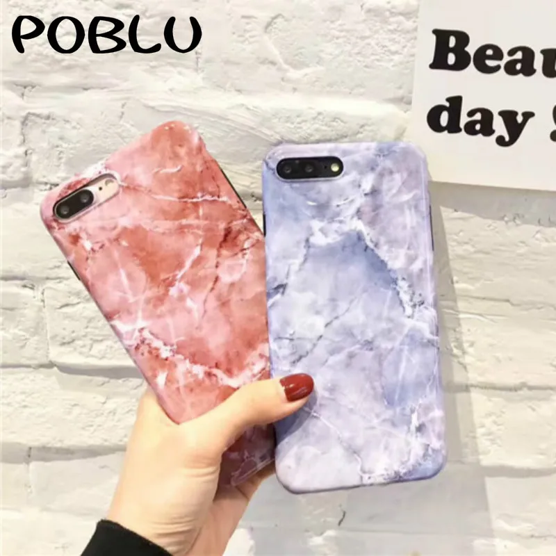 POBLU Luxury Marble Case for iPhone X XS Fashion IMD Matte Scrub Soft Back Phone Cover 6s 7 8 Plus TPU Silicone |