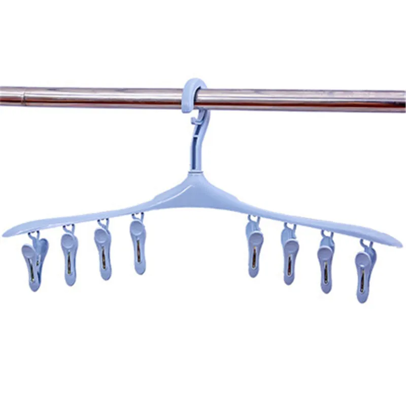 Hot Sale 8 Clips Plastic Clothes Hangers Underwear Socks Bra Dryer Hook Rack Clothes Hanging Drying Racks perchas para la ropa - Color: Blue