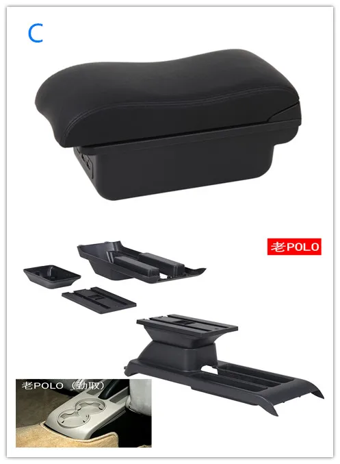 

For Volkswagen Polo 9N 2002-2009 Armrest Box Central Store content Storage Box Center Console Leather Cup Holder Dual Layer USB