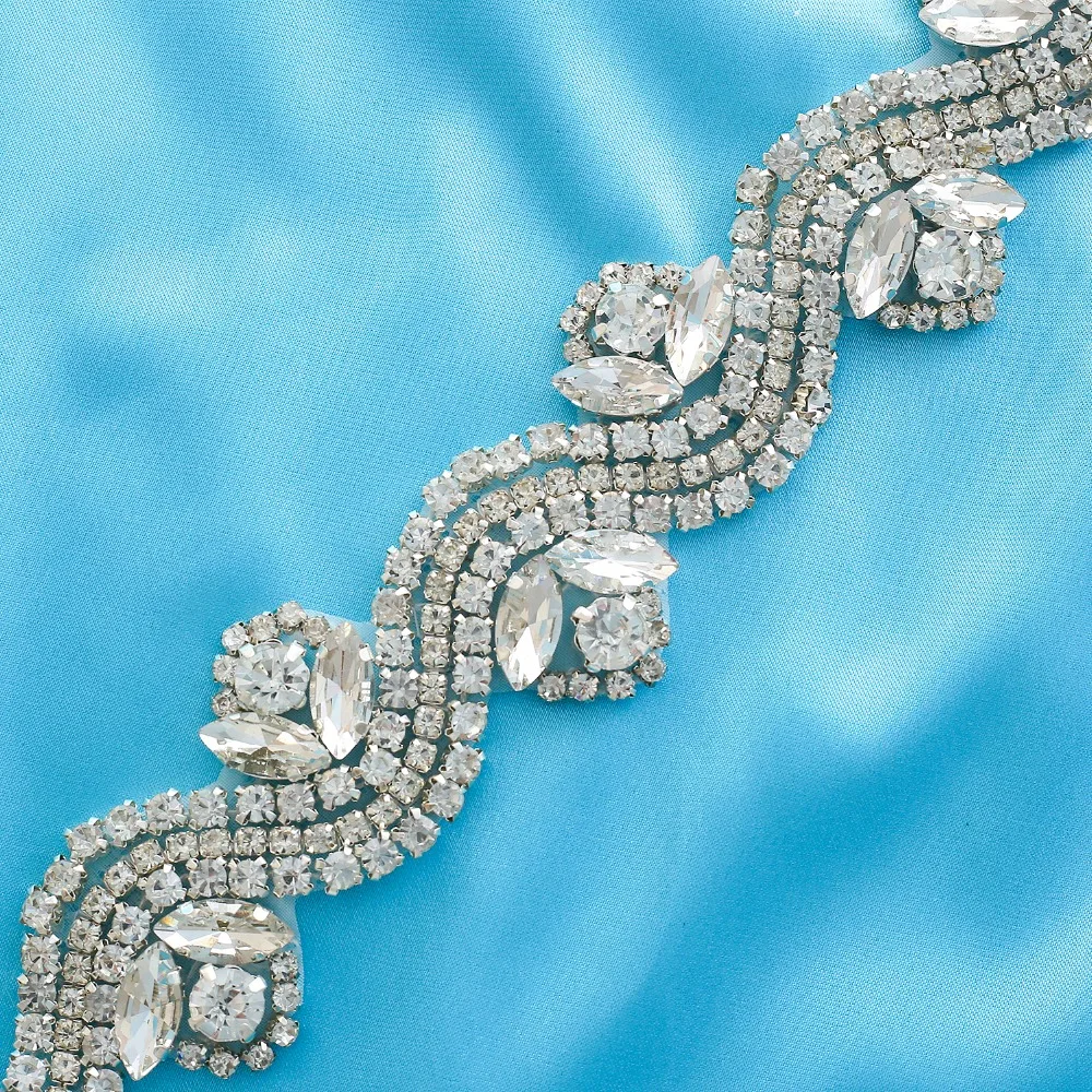 Серебряная лента Свадебная со стразами пояс невесты ручная вышивка стразами свадебный пояс для свадебного платья A196S