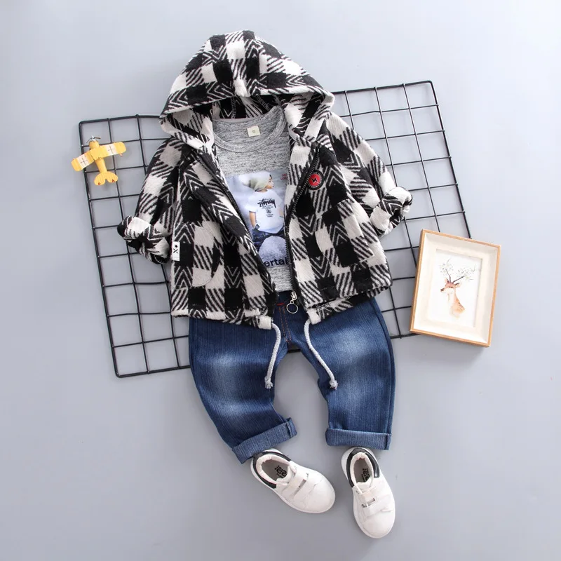 

Baby Boy Clothes 2019 Spring Autumn Korean Hooded Jacket +Shirts Top + Pants 3PCS Bebes Jogging Suits Sportswear Male Baby Suit