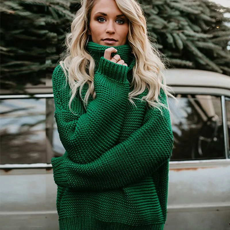 

Bella Philosophy 2018 Autumn Winter Warm Female Sweater Women Long Sleeve Knitted Turtleneck Sweater Casual Oversized Pullovers