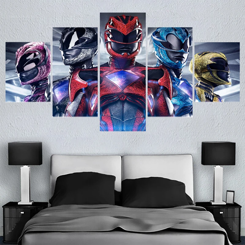 5 Panel Canvas Painting Power Rangers Wall Art Home Decor For Living