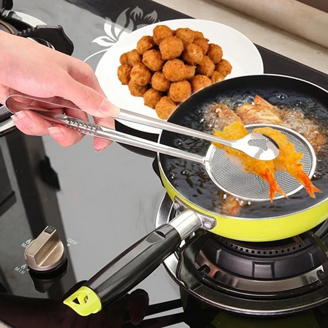 

Multi-functional Filter Spoon With Clip Food Kitchen Oil-Frying BBQ Filter stainless steel clamp strainer set Kitchen tools