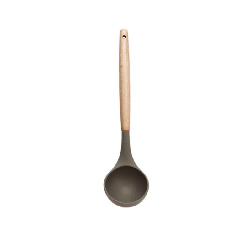 Деревянная ручка, силикон кухонные принадлежности антипригарная сковорода силиконовые кухонные принадлежности для приготовления пищи Новые кухонные принадлежности - Цвет: Soup spoon