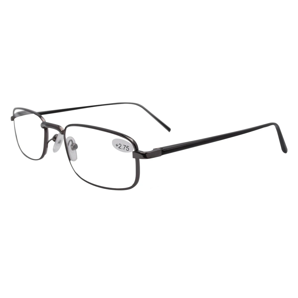 FR004 Spring Hinged Aluminum Black Arms Reading Glasses Include Case
