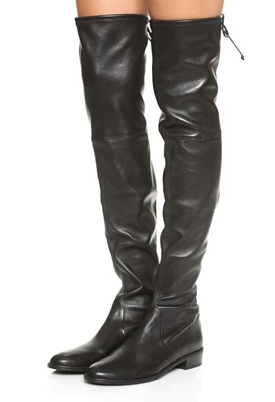

New Fashion High Quality Leather Woman Flat Knee-high Black Long Boots Fashion Female Spring/Autumn Boots