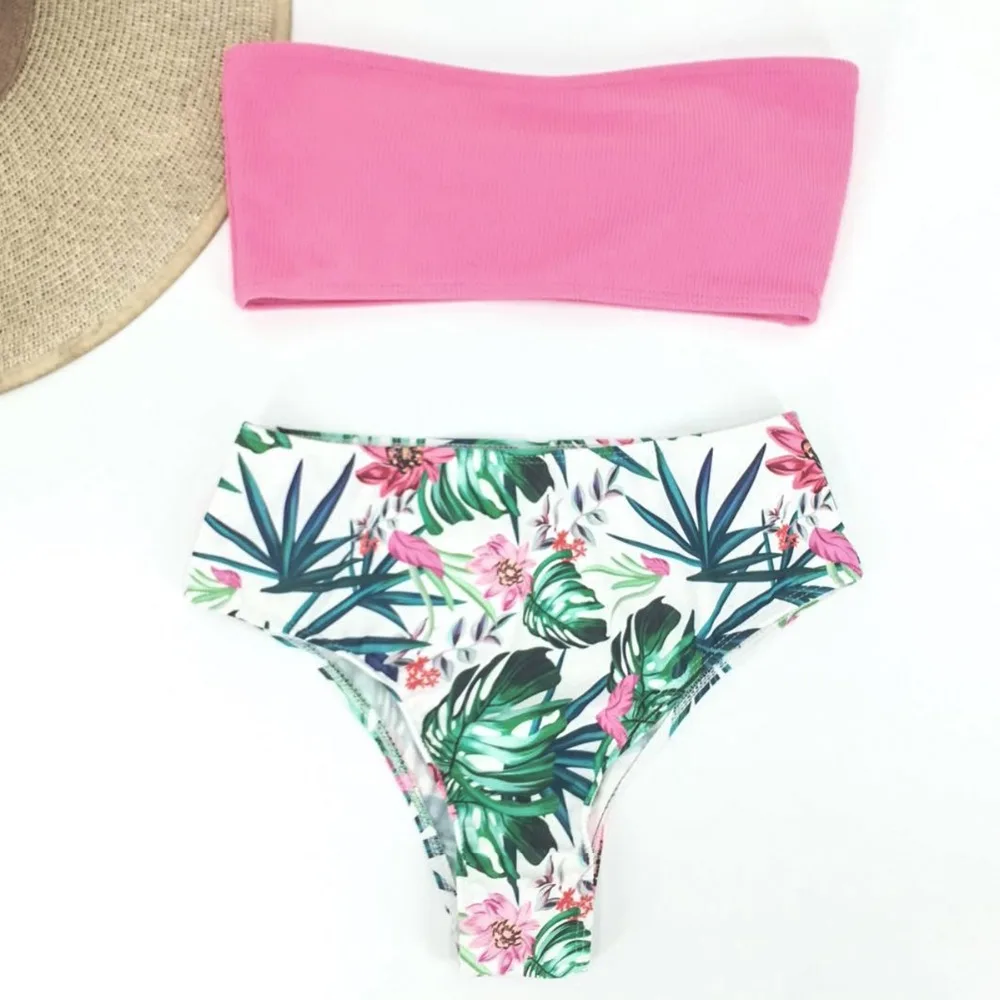 

2pcs/set Retro Floral Printed Strapless Tube Sexy Set Women Female Beachwear Bathing Suit