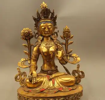 

18" China Tibet Tibetan Buddhist Bronze Gild White Tara Bodhisattva Buddha Statu