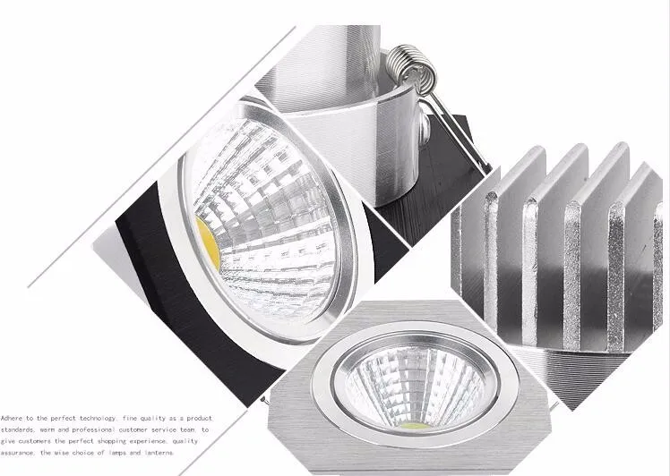 1xFree shipping LED square COB Downlight Dimmable ac80-240V 7W 9W 12W Recessed Led ceiling lamp Spot light Bulbs Indoor Lighting
