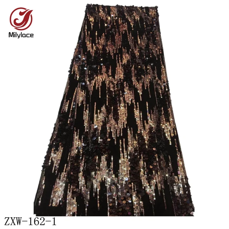 Milylace Nigerian sequins velvet fabric 5 yards two-color sequence velvet fabric fashion soft fabric for party dresses ZXW-162 - Цвет: color 1