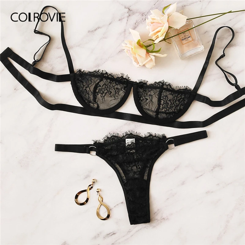 COLROVIE черные брифы женское нижнее белье 2019 летний бюстгальтер и трусики