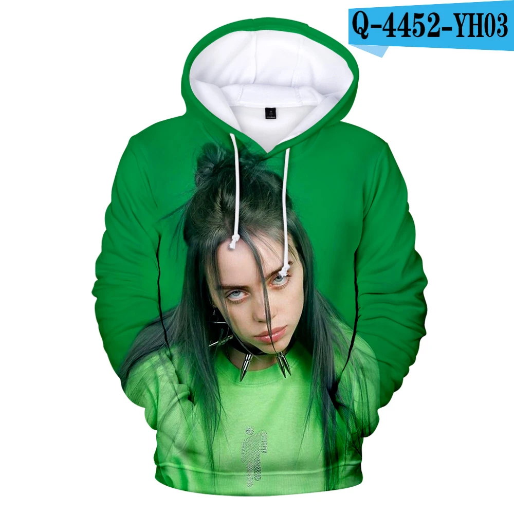 Принт 3D персонаж idol Billie Eilish толстовки женские мужские толстовки мода певица Billie Eilish 3D Толстовка зеленый пуловеры - Цвет: 3D