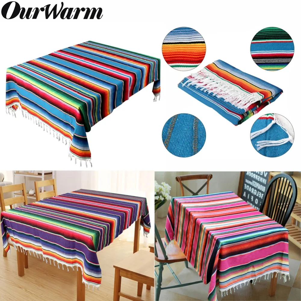 OurWarm 150X215cm Mexican Tablecloth Wedding Party Decoration Colorful Mexican Serape Blanket