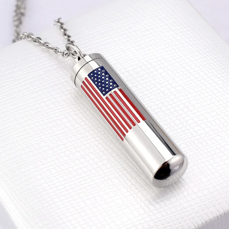 SOITIS Флаг США ожерелье мужские хип хоп модные ювелирные изделия пепел урна Кулон Серебряный цветной шарик цепи