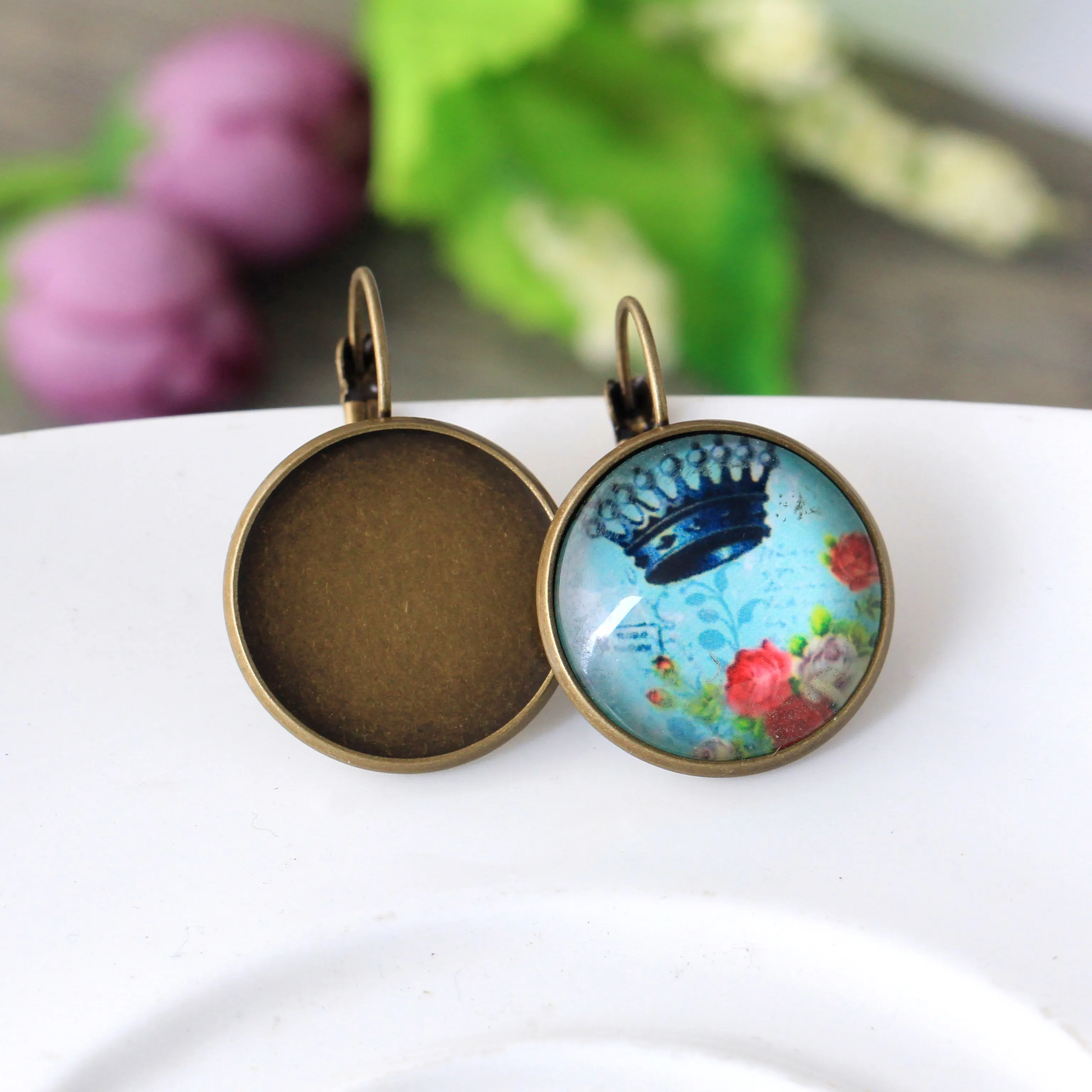 10pcs 20mm Copper Brass Antique Bronze French Earring Setting Base