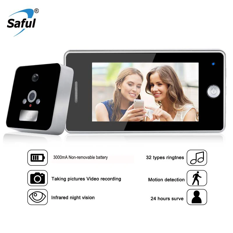 

Saful 4.3" Door Peephole with Camera Color Screen 3000mAh Video Recording Motion Detect Door Camera Night Vision Video Viewer