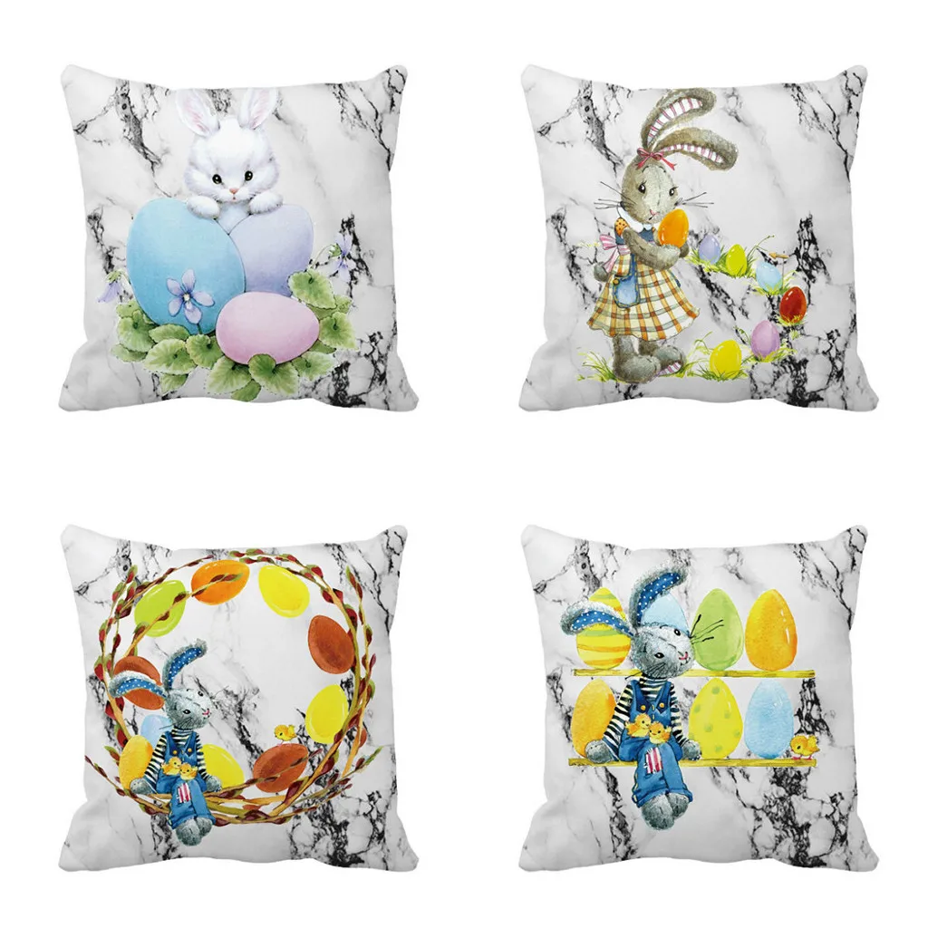 

2019 Easter Linen Square Rabbit Throw Pillow Case Waist Cushion Cover Home Decor Funda Cojin Pillowcases Cojines Pillow Cover