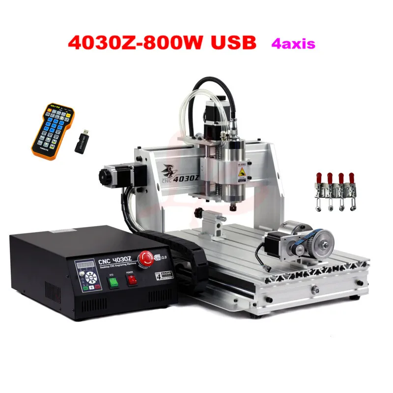 4030Z-800W USB 4axis with mach3 remote control CNC Router /Engraving Drilling and Milling Machine,free tax to EU