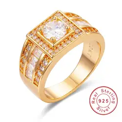 Настоящее Твердые 925 серебряные обручальные кольца для Для мужчин Роскошные Ювелирные Изделия Круглой Огранки 1.2ct Имитация Diamond Ring