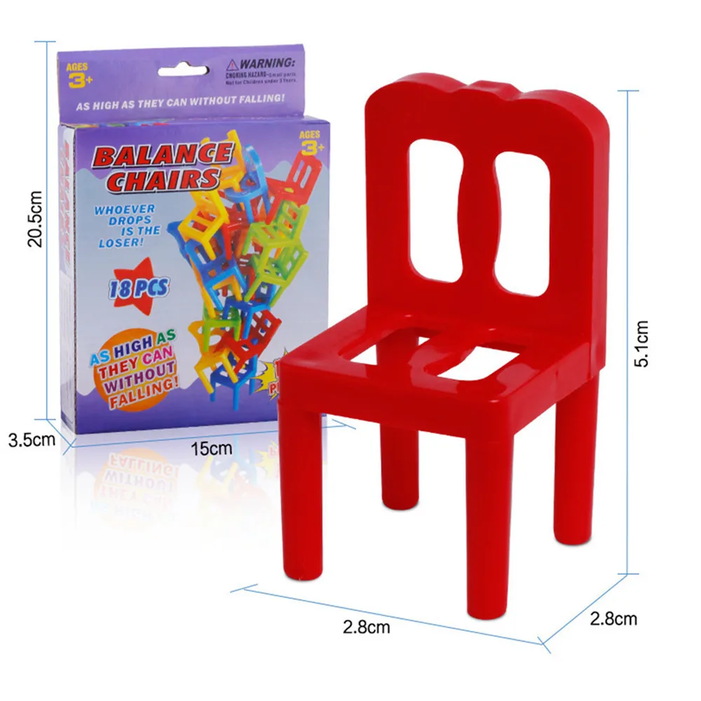 18Pcs Balance Chairs Toys Stacking Chairs Plastic Blocks Balance Toy Early Educational Toys For Kids Interactive Challenge Game