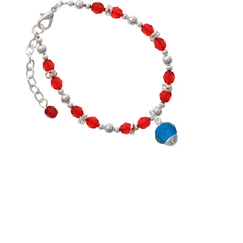 12mm Faceted Teal Glass Spinner Red Beaded Bracelet