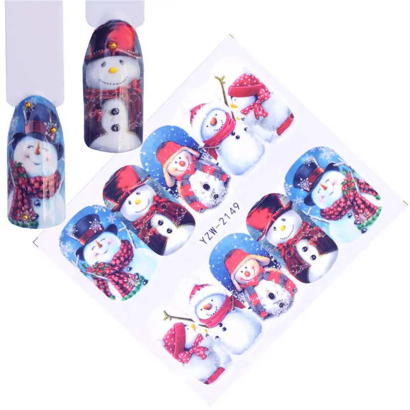 FWC 1 Sheet Christmas Snowflake Nail Sticker Santa Claus Deer Pattern Transfer Sticker Manicure Nail Art Decals - Цвет: YZW-2149