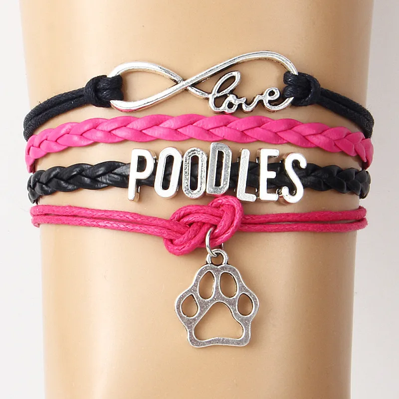 10 шт./лот) бесконечность люблю пуделей браслет и Браслеты бархат Обёрточная бумага веревки плетеные Браслеты Paw браслет ювелирные изделия для Для женщин Для мужчин