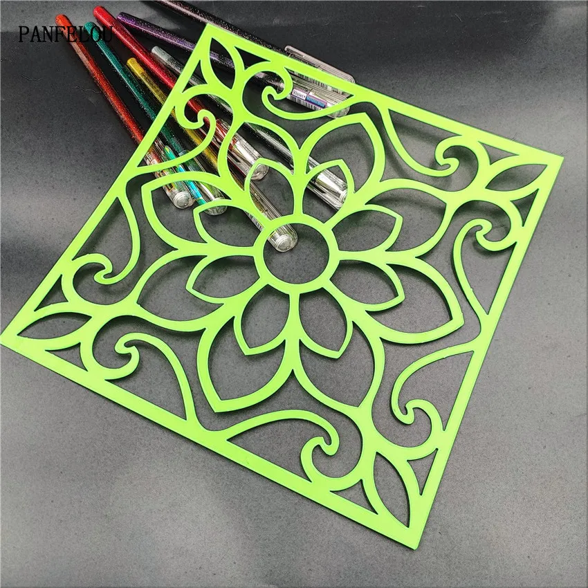

Large green flower scrapbook stencils spray plastic mold shield DIY cake hollow Embellishment printing lace ruler valentine