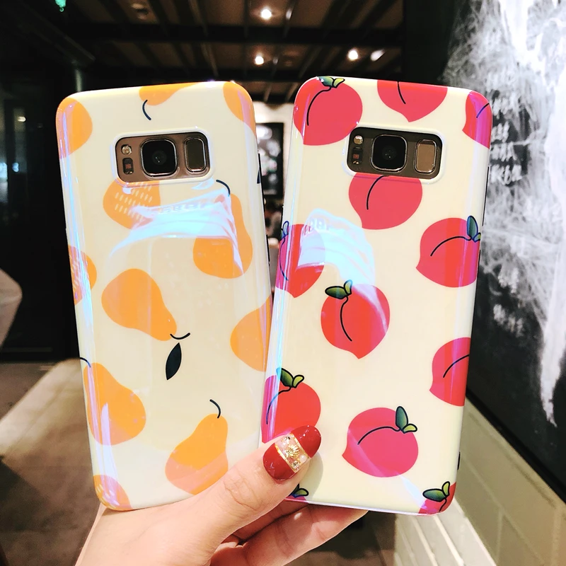 

LANCHE Coque For Samsung Galaxy S8 S9 Plus Note 8 9 Case For Galaxy S10 Plus S10e Blu-Ray Peach Pear Pattern Phone Cover Cases