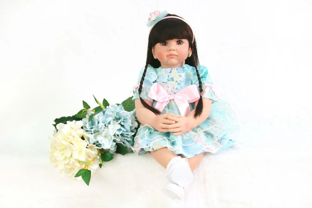 60 см Большой размер Bebe Reborn Menina с 24 дюймовым Кукла синяя кружевная юбка живые