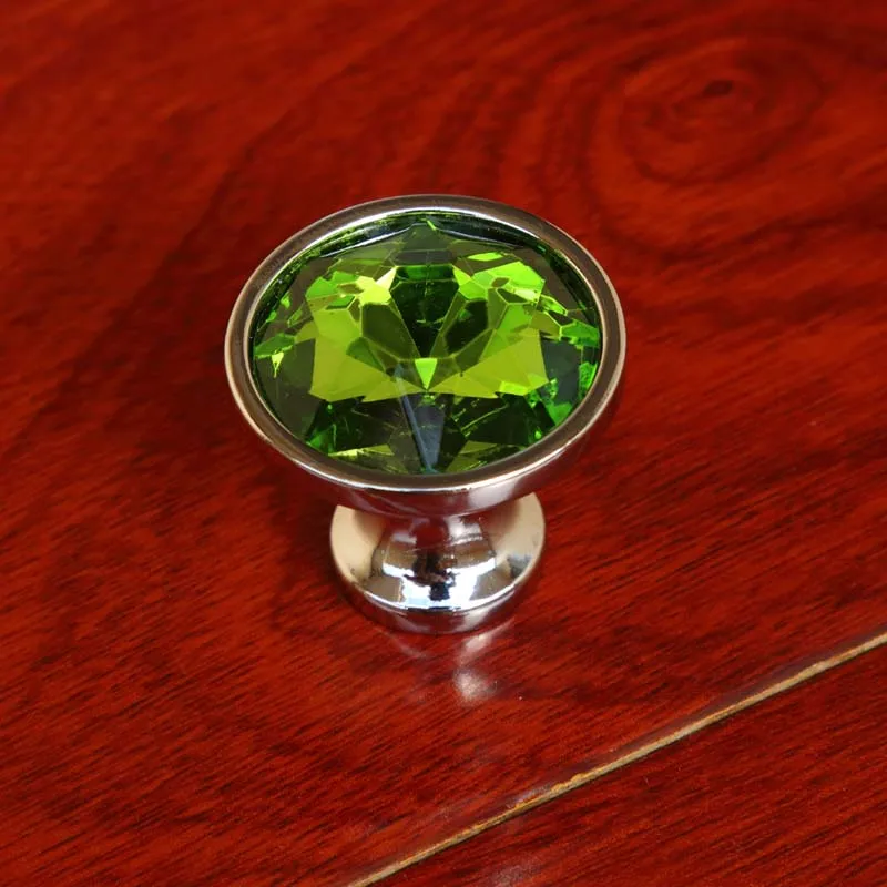 35mm Green Glass Crystal Drawer Win Cabinet Knobs Pulls Silver